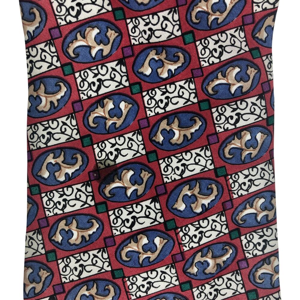 Red Abstract Checkered Pattern Tie - image 5